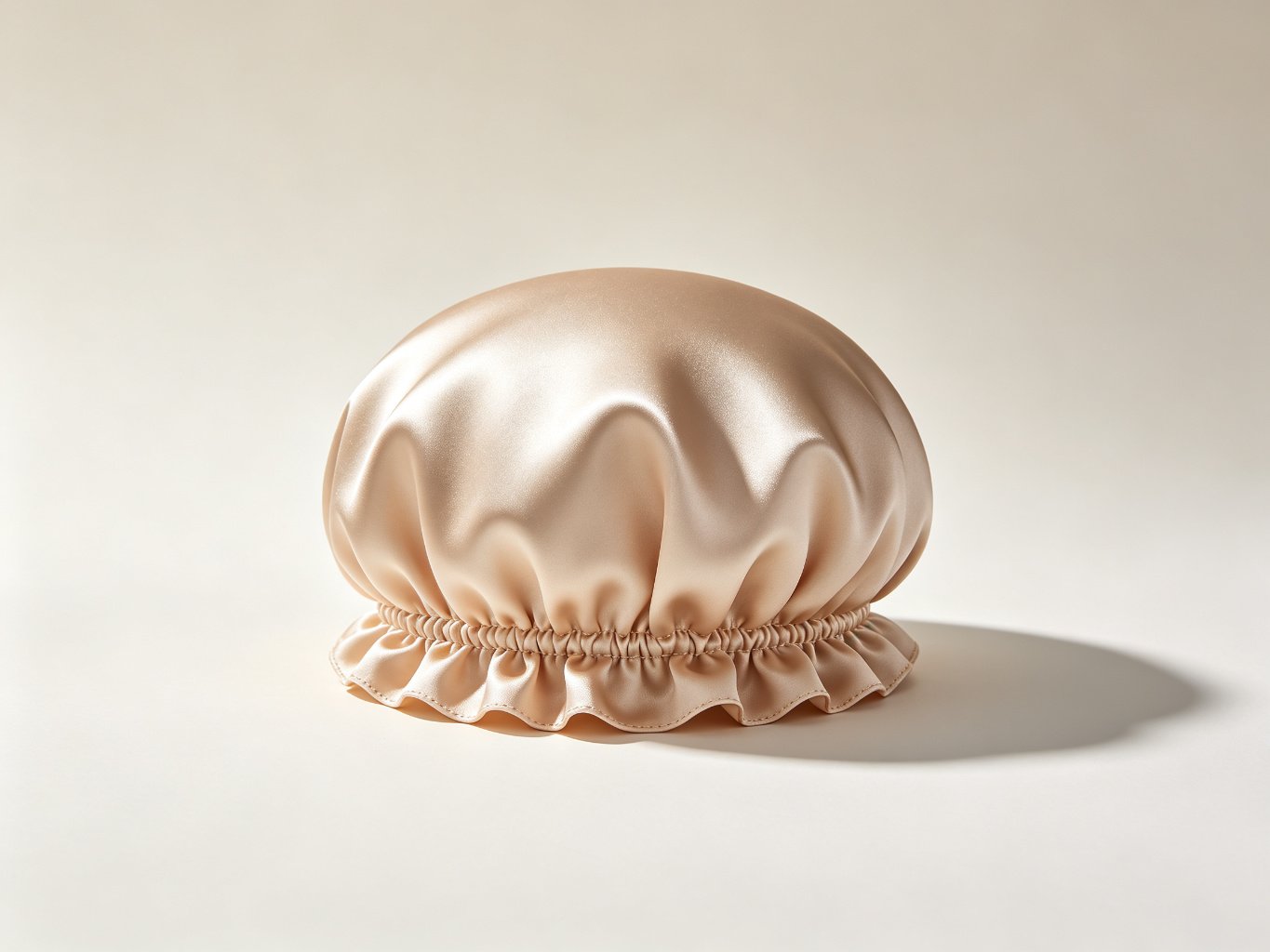 Satin sleep bonnet in champagne, double-layer with elastic band, wholesale product view