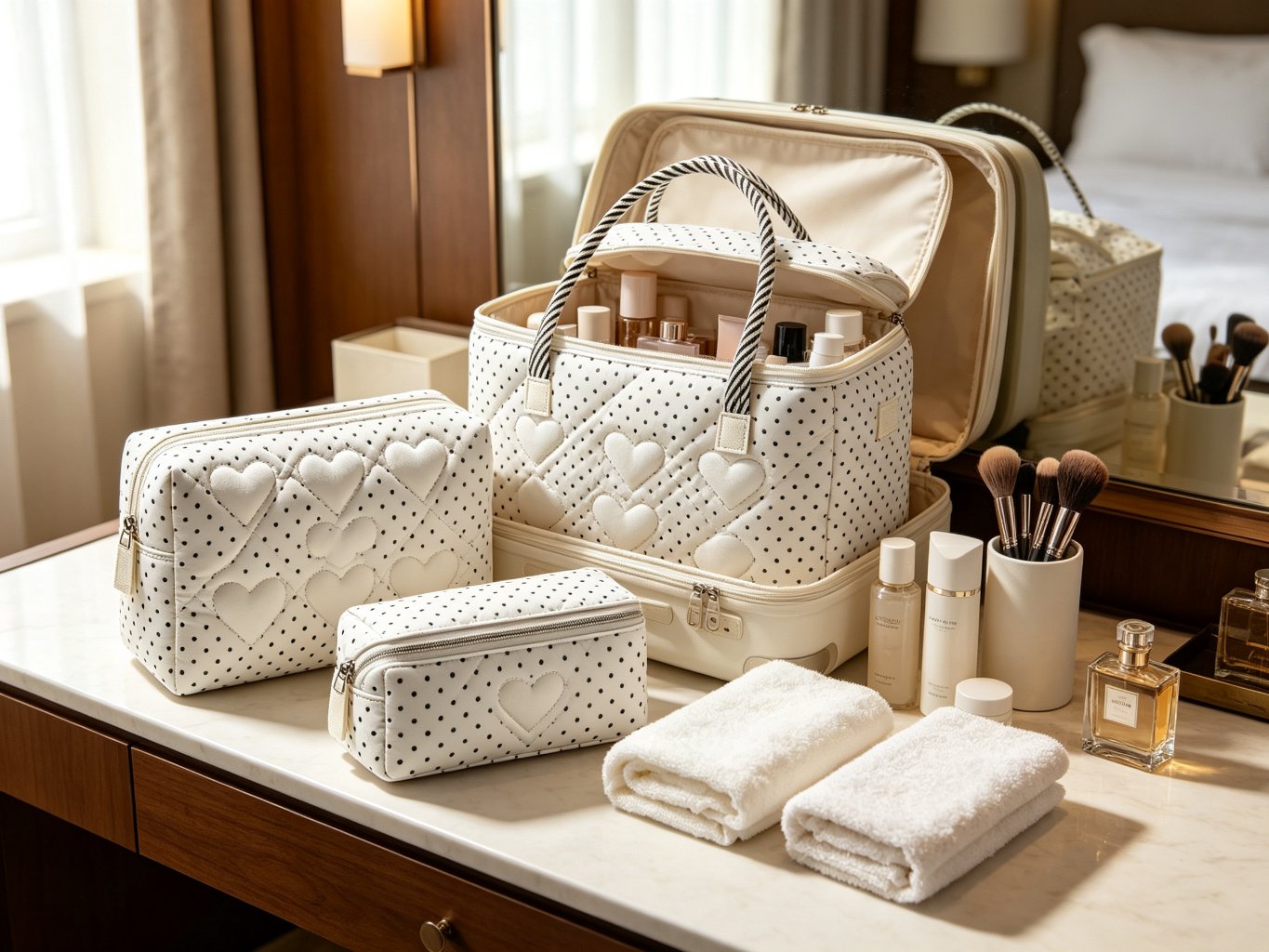 Quilted Cosmetic Bag (multi-compartment)