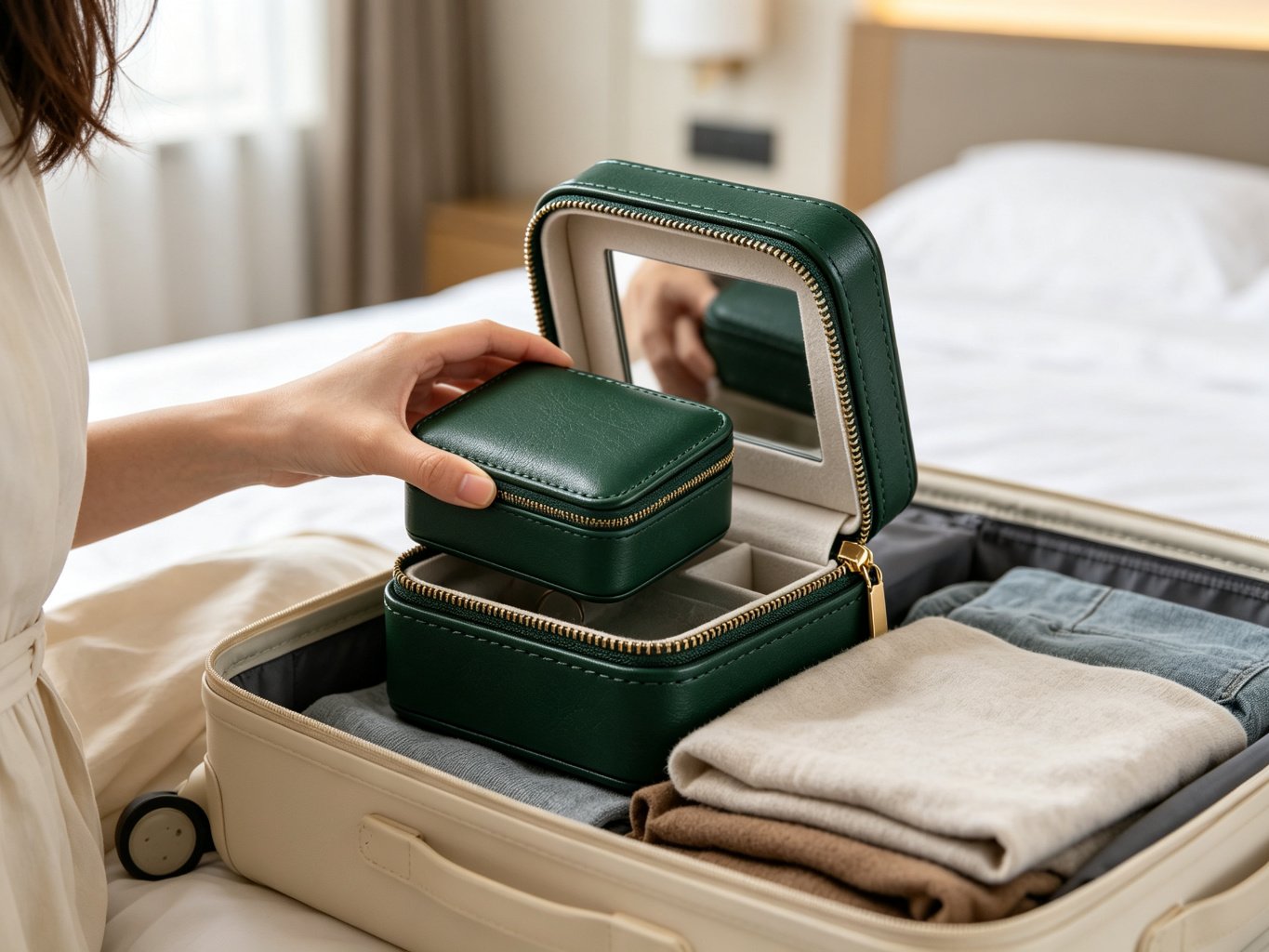 Portable Jewelry Box (leather, mirror)