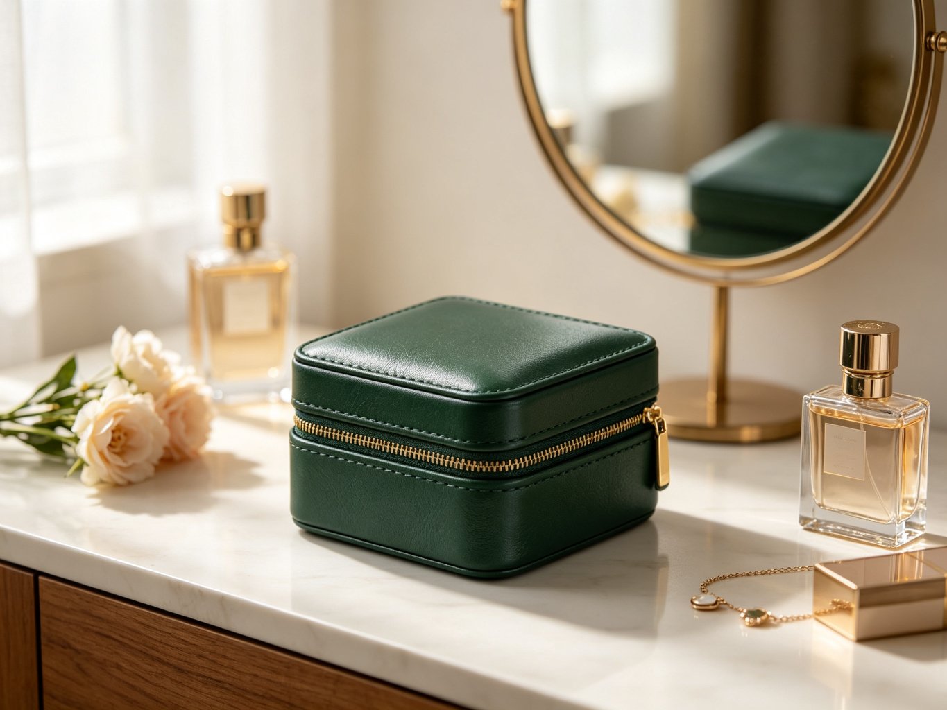 Portable Jewelry Box (leather, mirror)